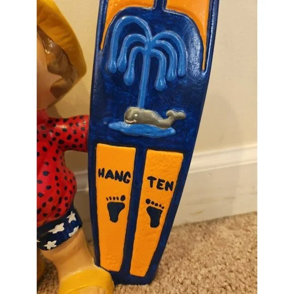 Vintage Smiley Boy Surfer Surf Board Ceramic, 1970s Era, 11''